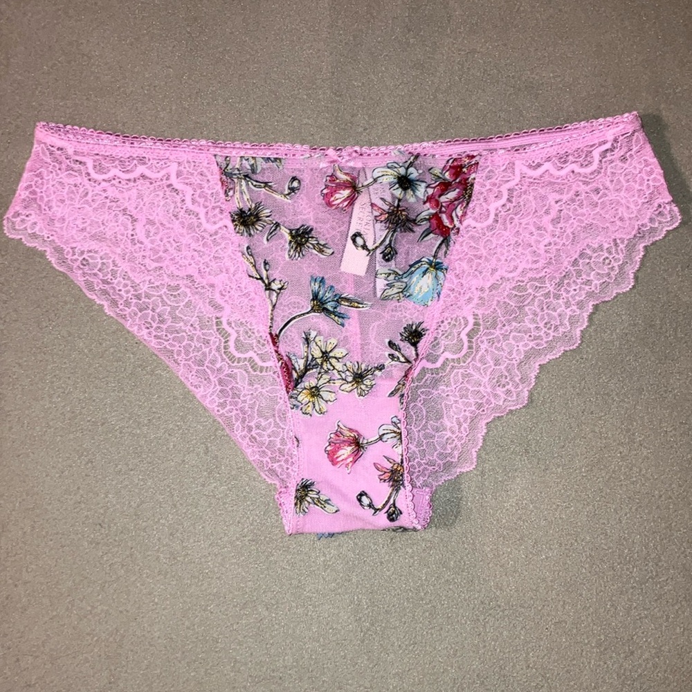 VICTORIA'S SECRET DREAM ANGELS EMBROIDERED MESH CHEEKY FLORAL PANTY M NWT